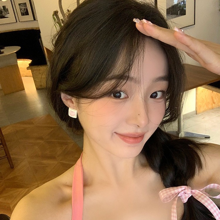 Bông Tai Dạng Kẹp Hình Trái Tim Màu Hồng Y2K Bằng Acrylic Làm Quà Tặng Sinh Nhật Cho