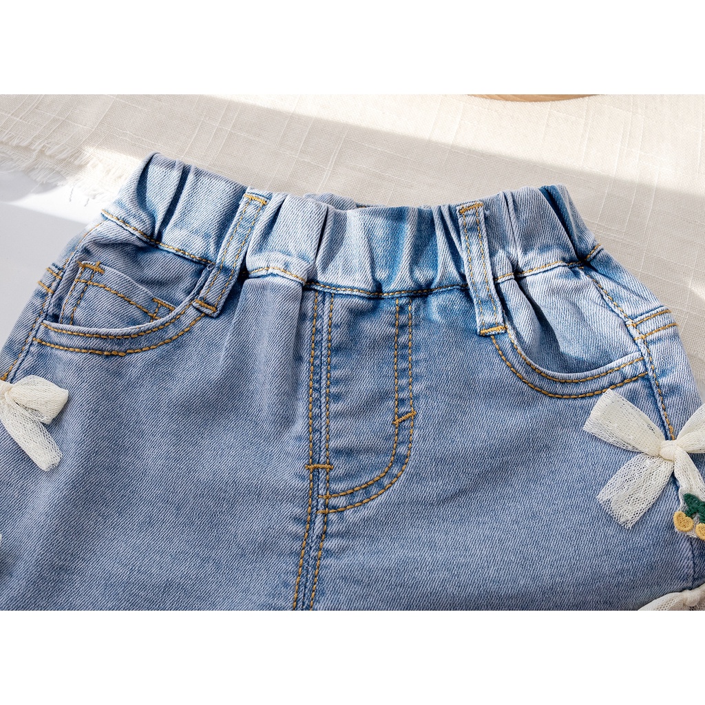 Quần Short Denim Đính Nơ Thời Trang Mùa Hè Cho Bé Gái