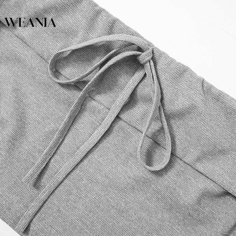 Weania Set Áo Trễ Vai Màu Trơn Thắt Cà Vạt + Quần Short Giản Dị Dành Cho Bạn Nữ