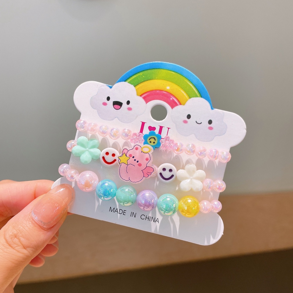 Bộ 3 Vòng Tay Hạt Acrylic Xỏ Hình Trái Cây Hoạt Hình Dễ Thương Cho Bé Gái