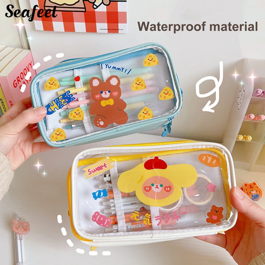 Túi Đựng Bút Bằng PVC Trong Suốt Chống Thấm Nước In Hoạt Hình Dễ Thương Cho Học Sinh