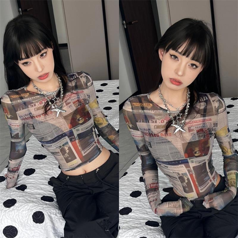 Áo Thun Lửng Tay Dài Phong Cách Retro Mỹ Cho Nữ