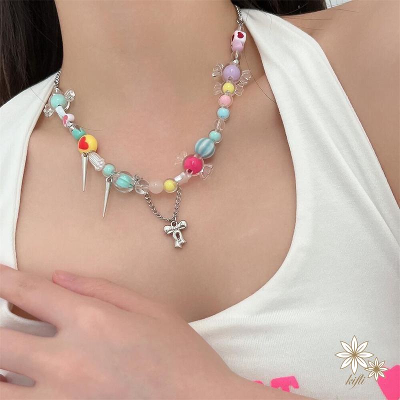 Vòng cổ / Vòng Tay Y2K Phối Nơ Tua Rua Màu Sắc Ngọt Ngào Phong Cách Hàn Quốc Thời Trang Mùa Hè Cho Nữ