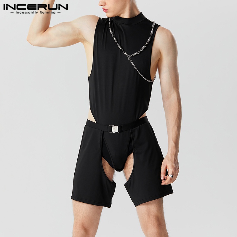 Incerun Bộ Áo Liền Quần Boxer Tam Giác Không Tay Trơn Màu Gợi Cảm Cho Nam