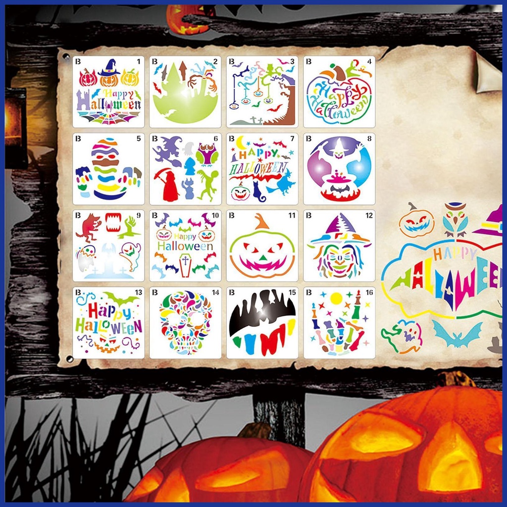 Set 16 Khuôn Phun Họa Tiết Bí Ngô Halloween Dùng Để Trang Trí Thiệp
