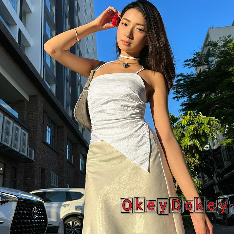 Áo Tank Top Hai Dây Màu Trơn Không Đối Xứng Cho Nữ