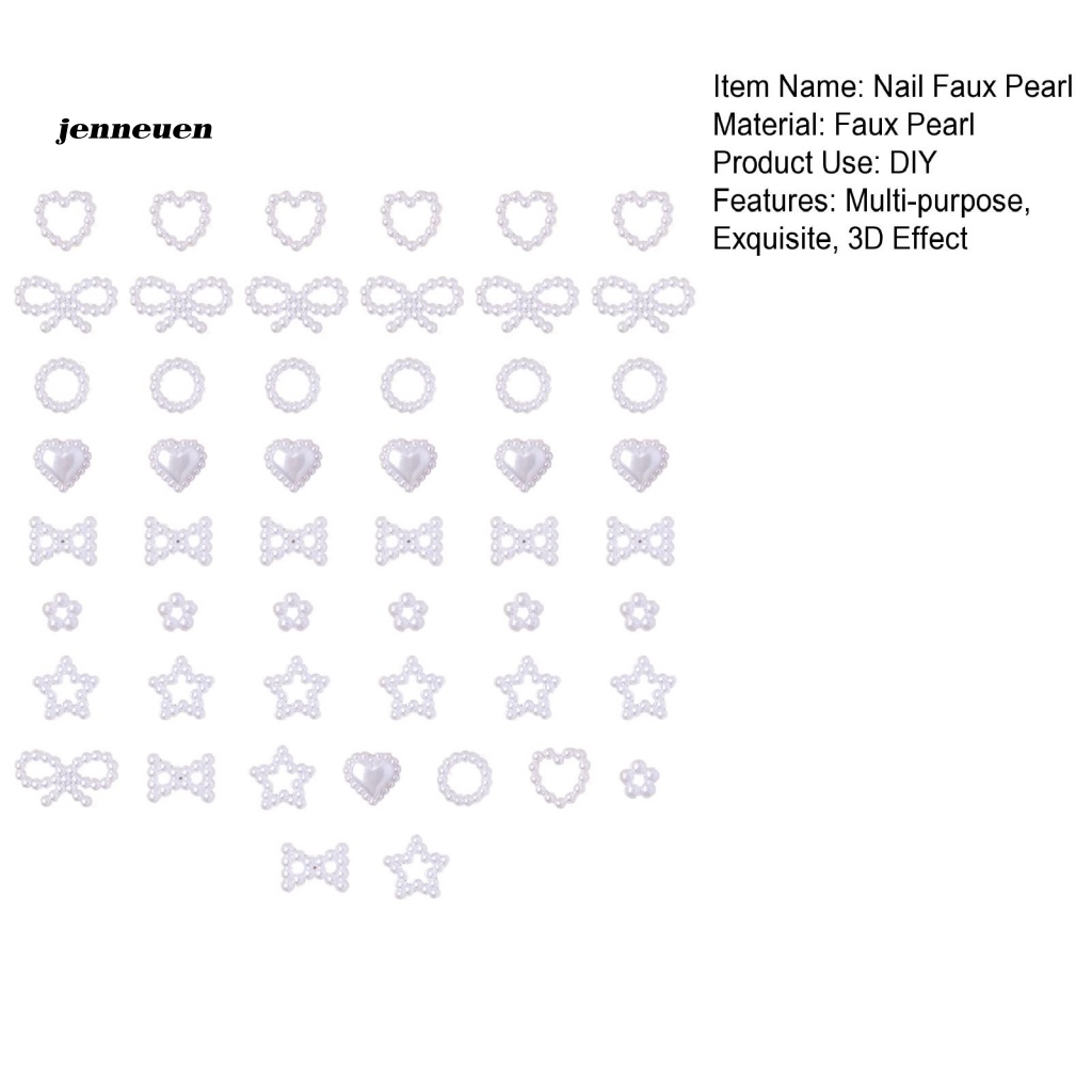 Bộ 50 Móng Tay Giả Đính Đá / Ngọc Trai / Nơ / Trái Tim / Nơ Lưng Dùng Trang Trí Nghệ Thuật