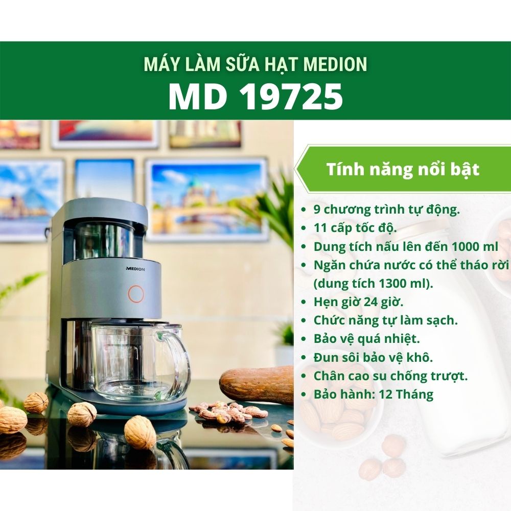 Máy Làm Sữa Hạt Medion MD19725 Cao Cấp Nội Địa Đức, Máy Xay Nấu Sữa Hạt Nấu Soup Sinh Tố Đa Năng GermanySnT HCM 410005