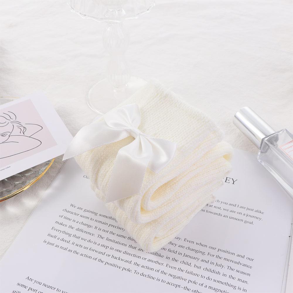 Back2life Vớ Dệt Kim Giữ Ấm Chân Bằng Len Màu Trơn Đính Nơ Ngọt Ngào Thoải Mái Cho Nữ