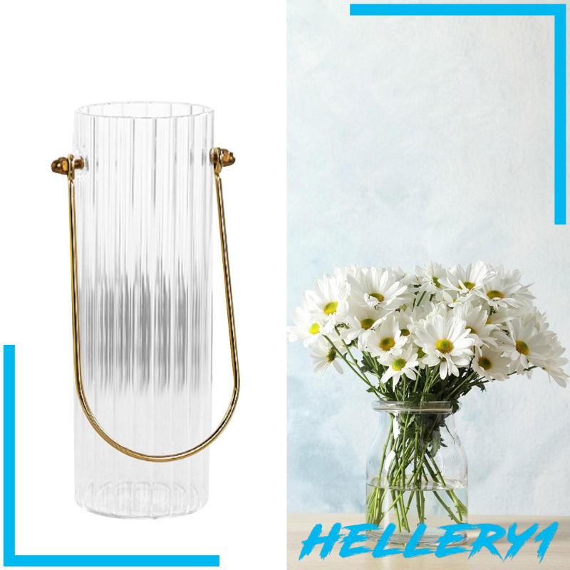 Bình Hoa Thủy Tinh Trong Suốt Hình Trụ Với Tay Cầm Kim Loại Chắc Chắn