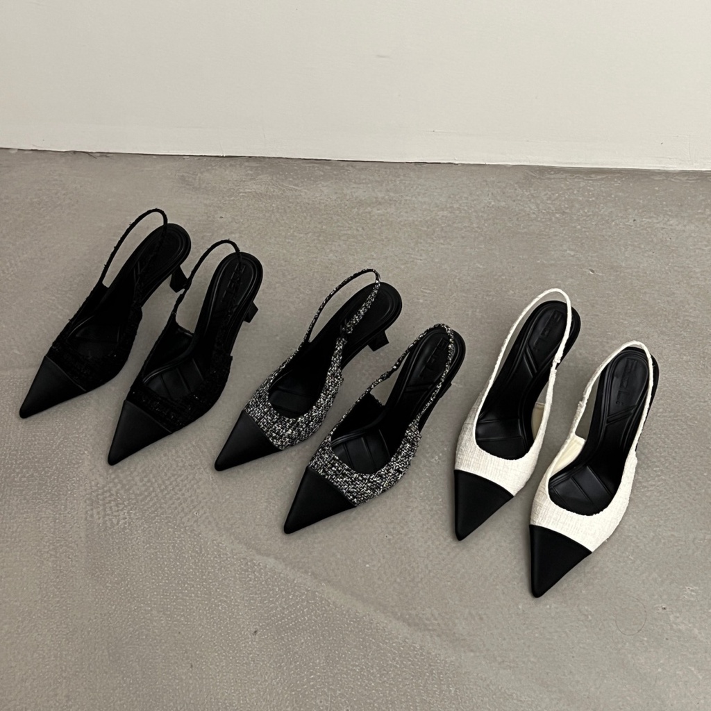 Giày Sandal Cao Gót Mũi Nhọn Phối Màu Thời Trang Mùa Hè Pháp 2023 Cho Nữ