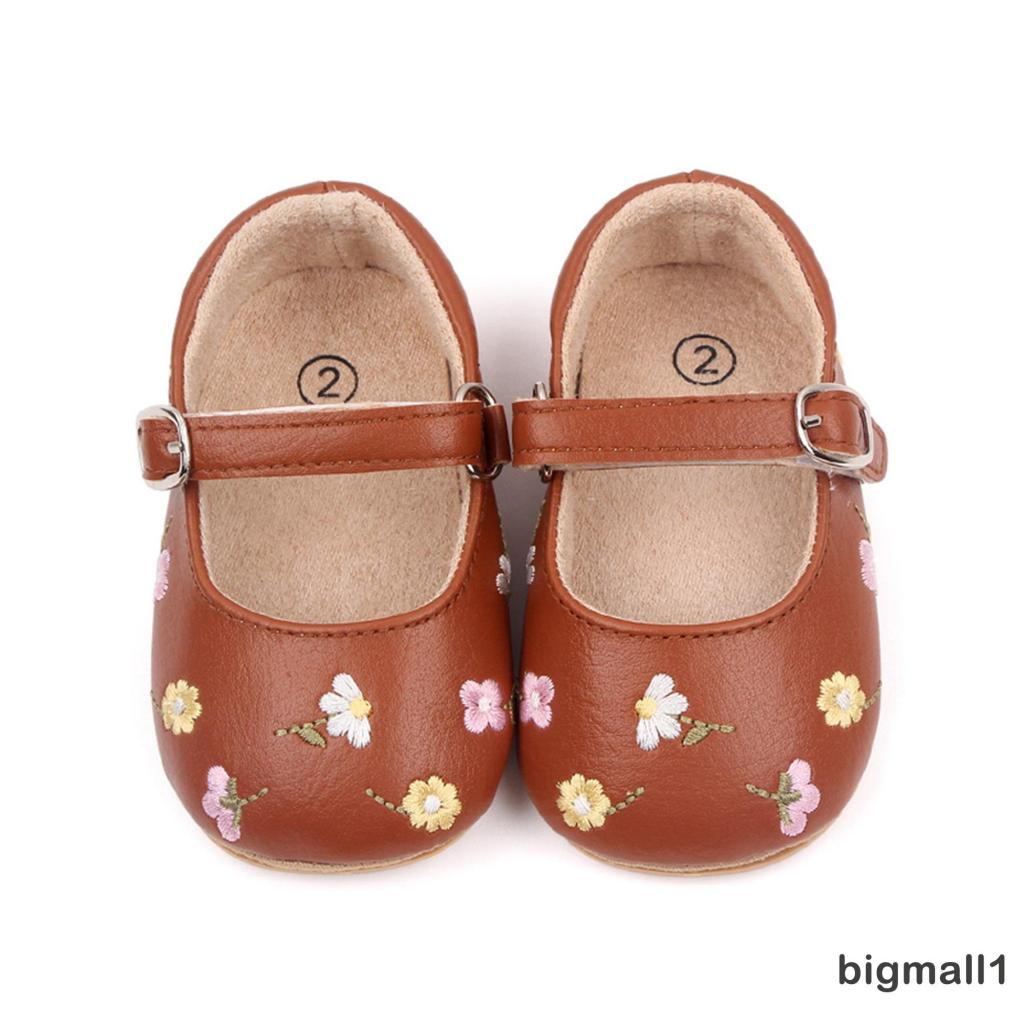 Giày Búp Bê Da PU Thêu Hoa Dễ Thương Cho Bé Gái