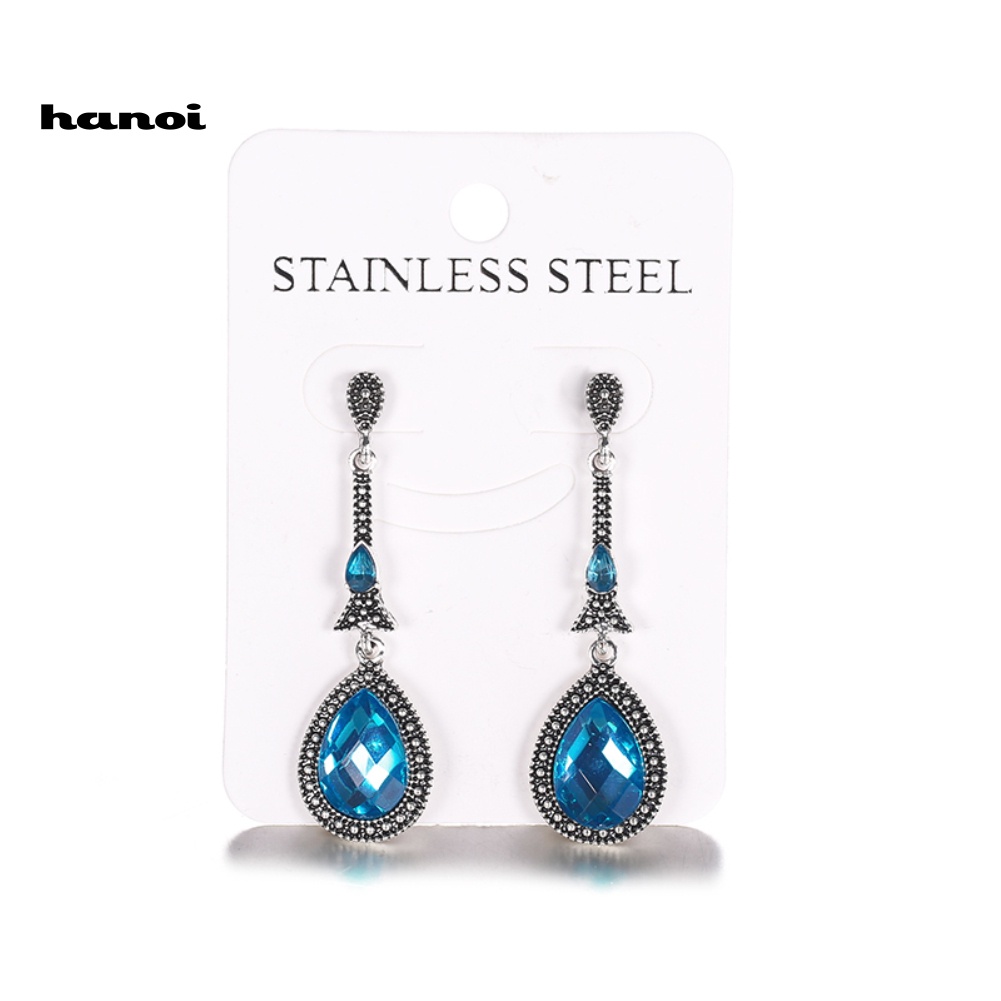 Khuyên Tai Kim Loại Hình Giọt Nước Đính Đá Vintage Cho Nữ