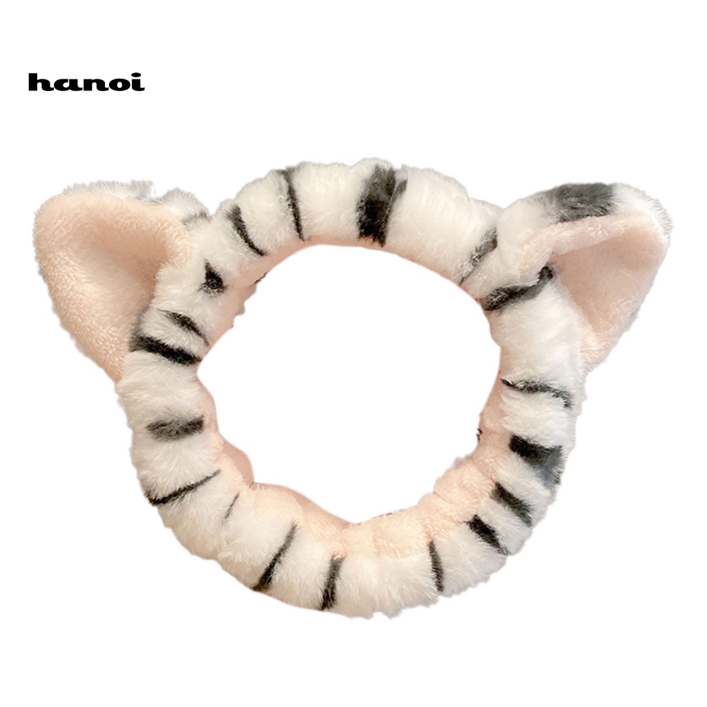 Băng Đô Cài Tóc Co Giãn Tốt In Họa Tiết Tai Hổ Hoạt Hình Cho Nữ Rửa Mặt