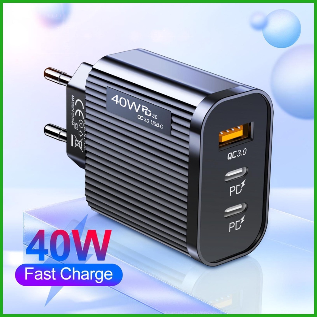 Cục Sạc Nhanh Loại C 40w Cổng USB Kép PD USB Gắn Tường Tiện Dụng
