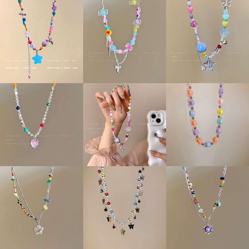 Vòng Cổ Xỏ Hạt Pha Lê Nhiều Màu Hình Ngôi Sao / Trái Tim / Hoa /