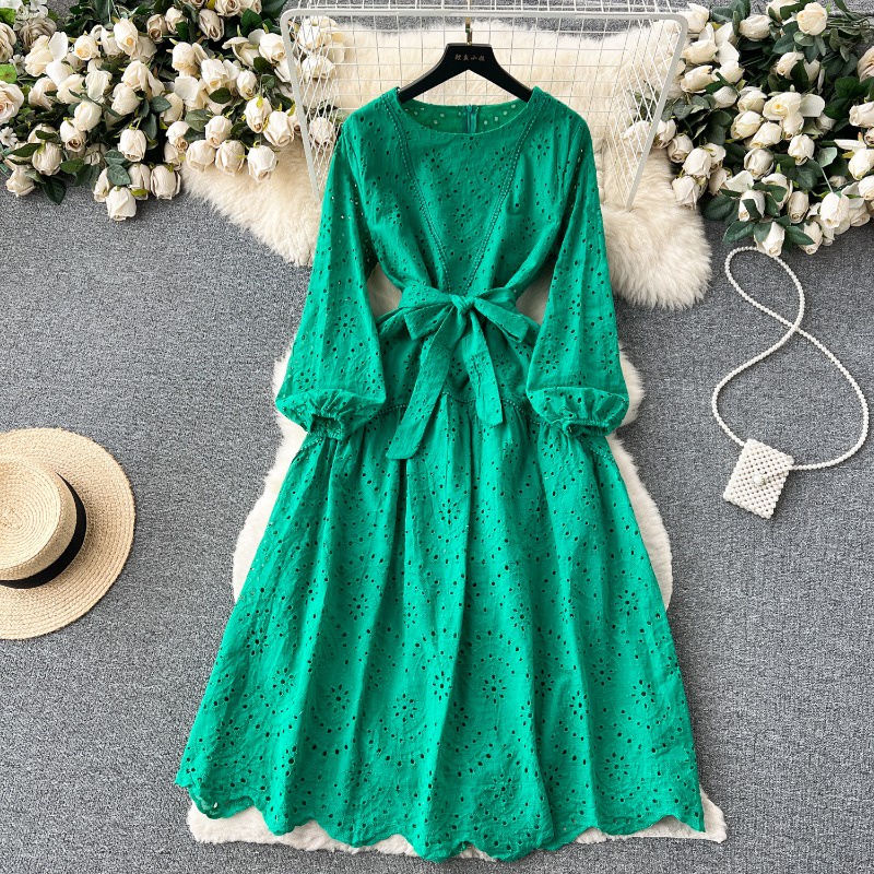 Đầm Chữ A Màu Trơn Thắt Nơ Thêu Họa Tiết Phong Cách Bohemian Cổ Điển Thời Trang Xuân Hè Cho Nữ