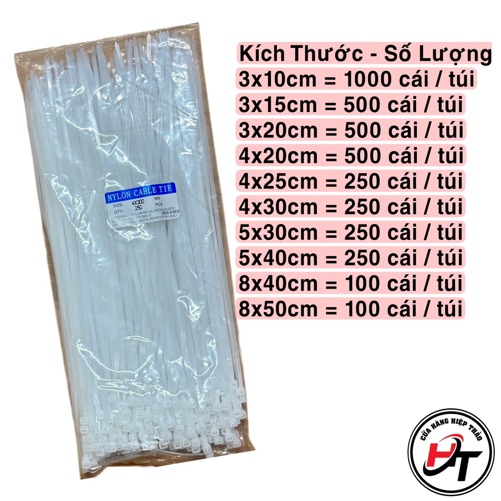 Dây thít nhựa rút nhựa 1 túi lạt trắng đen 10cm 15cm 20cm 25cm 30cm 40cm 50cm gói Đủ DTN-T-DU