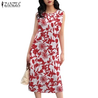 Đầm dài ZANZEA không tay cổ tròn in họa tiết thời trang Hàn Quốc cho nữ