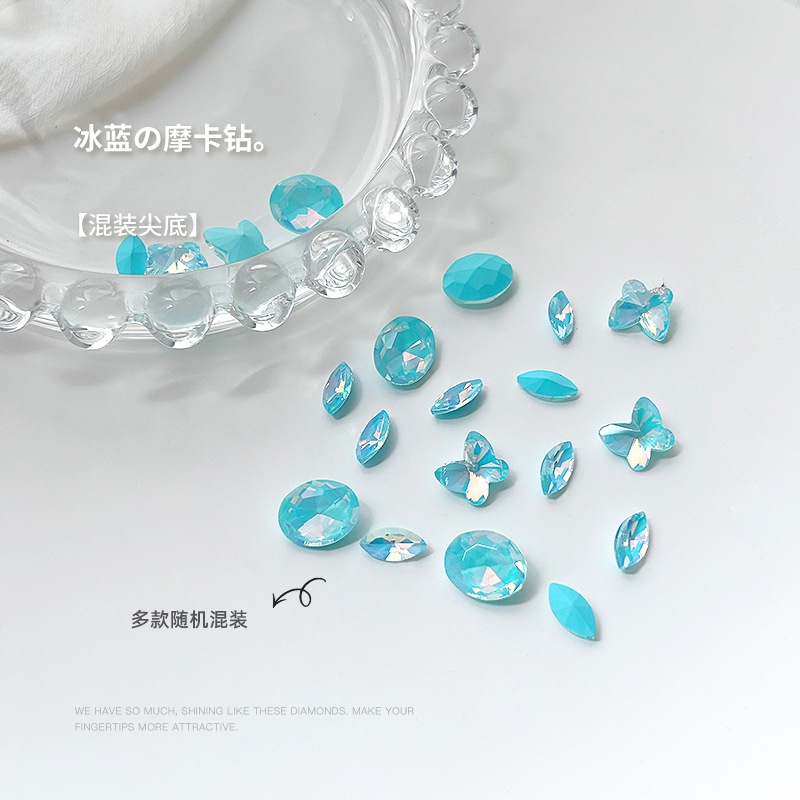 Phụ Kiện Đá Mocha Hình Bướm / Trái Tim / Kim Cương Lấp Lánh Ánh Trăng / Xanh Lam / Trắng