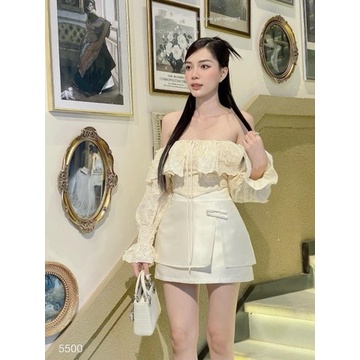 Set áo thêu hoa nổi trễ vai chân váy