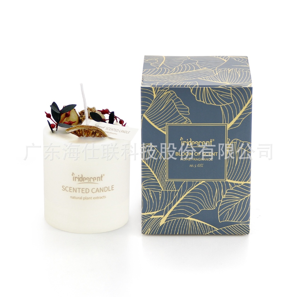 Nến thơm không khói thư giản trang trí hoa khô làm quà tặng phong cách hiện đại kèm chụp thủy tinh và đế gỗ