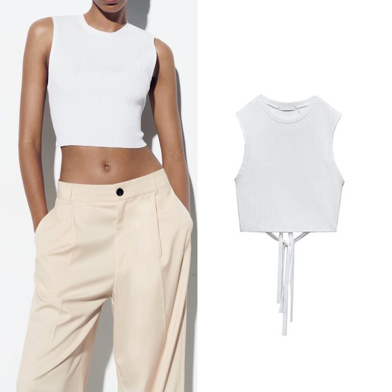 Zara Áo Dệt Kim Sát Nách Hở Lưng Dáng Ôm Đính Nơ Xinh Xắn 0858360