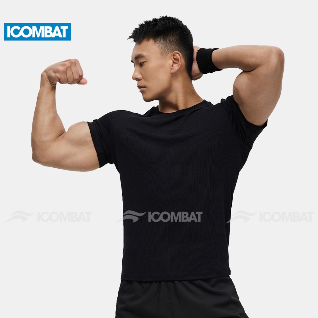 Áo thun gân nam ICOMBAT CoolMax™ sợi gân trơn thể thao ôm body mềm mịn cổ tròn form slimfit - AO10