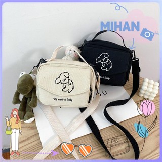 Túi đeo chéo vải canvas nhỏ hình chú chó xinh xắn thời trang cho nữ