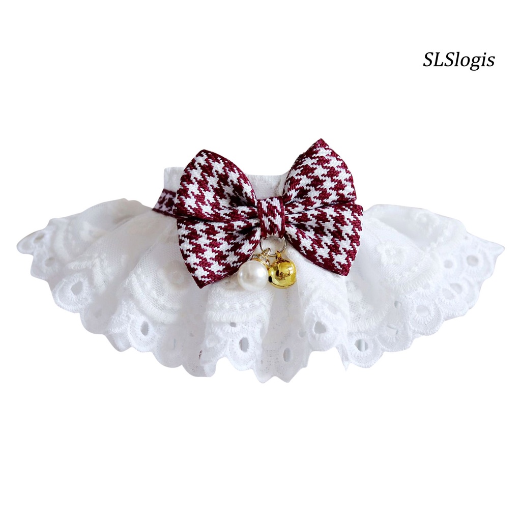 Slslogis Khăn Quàng Cổ Phối Ren Trang Trí Viền Vòng Hoa Thủ Công Thời Trang Cho Thú Cưng Bên Ngoài