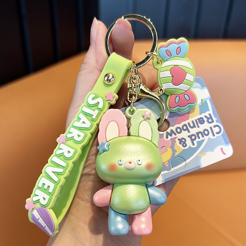 Móc Khóa Hình Thỏ Hoạt Hình Màu Cầu Vồng Xinh Xắn