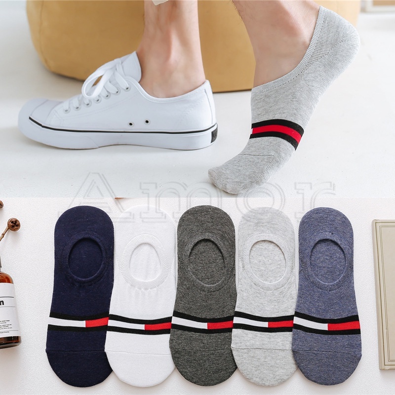 Vớ Cotton Cổ Thuyền Siêu Mỏng Tàng Hình Chống Trượt Thoáng Khí Họa Tiết Kẻ Sọc Màu Sắc Phù Hợp Với Nhật Bản Dành Cho Nam