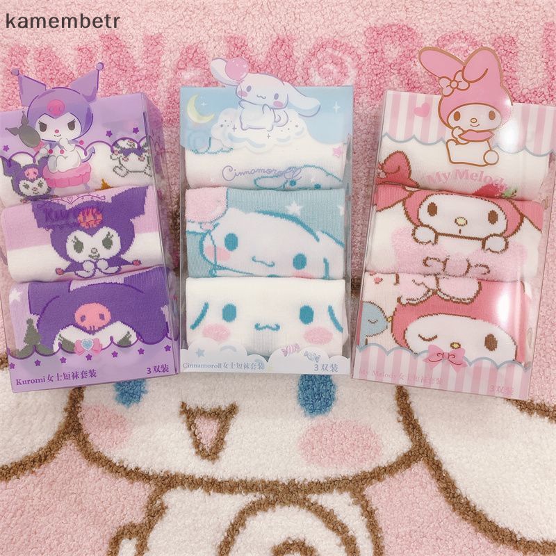 Set 3 Đôi Vớ Thể Thao Mùa Hè Thoải Mái In Họa Tiết Hoạt Hình Sanrio Kuromi Cinnamoroll Dog My Melody Dễ Thương Cho Nữ Sinh
