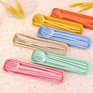 Bộ 4 Dụng Cụ Ăn Uống 4 Trong 1 Bằng Sợi Lúa Mì Kèm Hộp Đựng Chống Trượt Thân Thiện Với Môi Trường