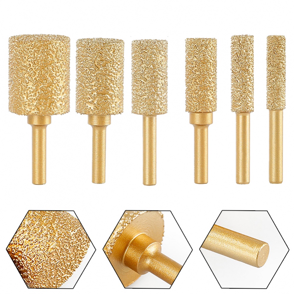 Đầu kim cương burr đầu kim cương vàng nhám đầu mài trục tròn 6mm