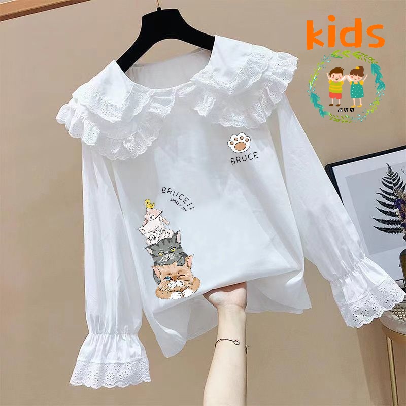 Áo Sơ Mi Tay Dài Cổ Búp Bê Phong Cách Phương Tây Thời Trang Xuân Thu Cho Bé Gái 3-5 - 8-10 - 12-13 Tuổi