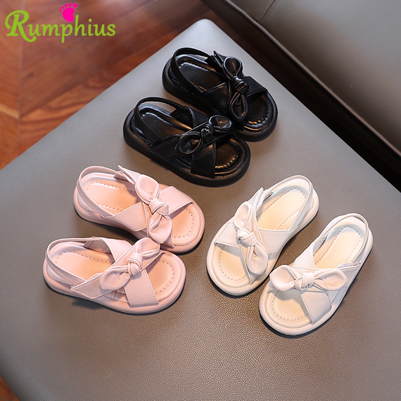 Rumphius Xăng đan Đế Mềm Chống Trượt Màu Trơn Đính Nơ Xinh Xắn Cho Bé Gái Size 21-30