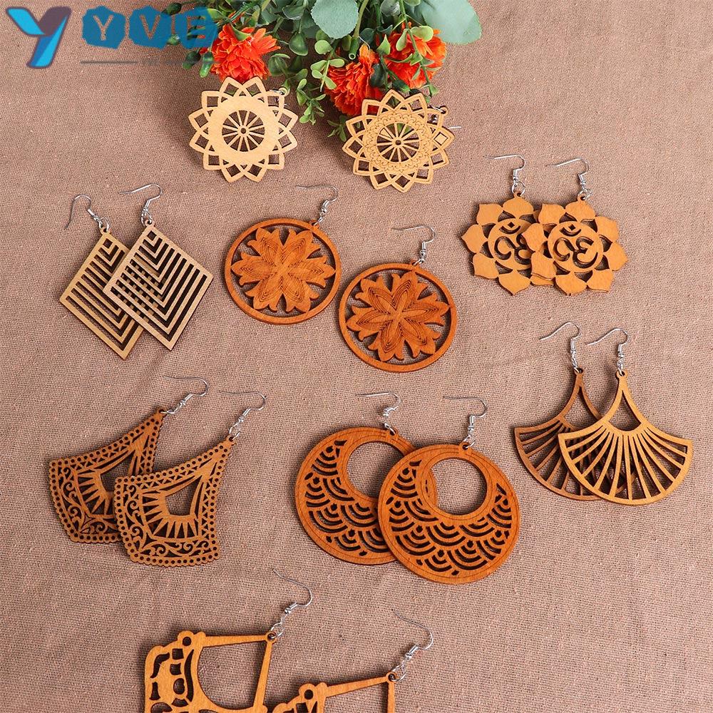 Mặt Dây Chuyền Bằng Gỗ Làm Bông Tai DIY Phong Cách Bohemian