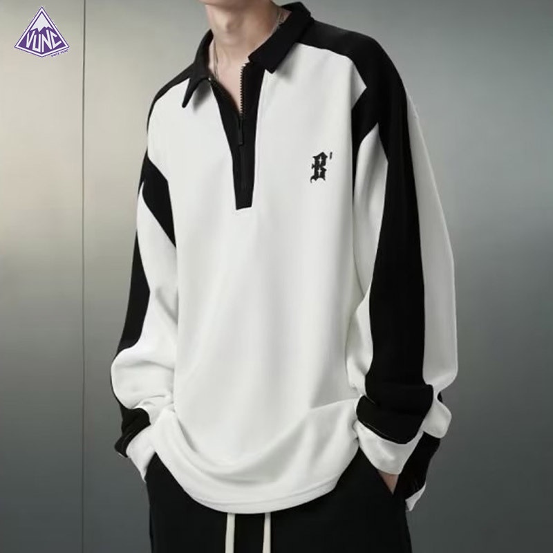 Áo sweater POLO Dáng Rộng Phối Màu Tương Phản Kiểu Đường Phố Mỹ Thời Trang Cho Nam