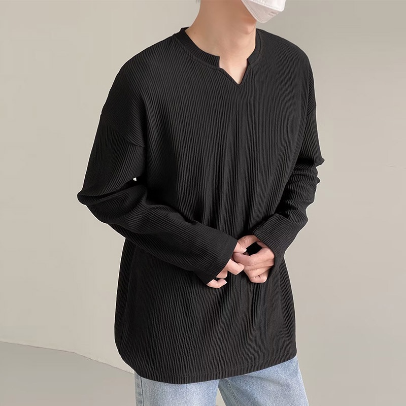 Áo len dệt kim HANLU dài tay kẻ sọc thiết kế giản dị cho nam