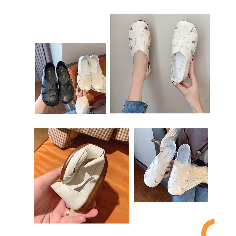 Giày Sandal Da Màu Trắng Thoáng Khí Thoải Mái Phong Cách Mới Cho Nữ
