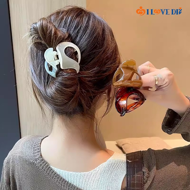 Kẹp Tóc Càng Cua Lớn Thiết Kế Bất Đối Xứng Màu Trơn Thời Trang Thanh Lịch Cho Nữ