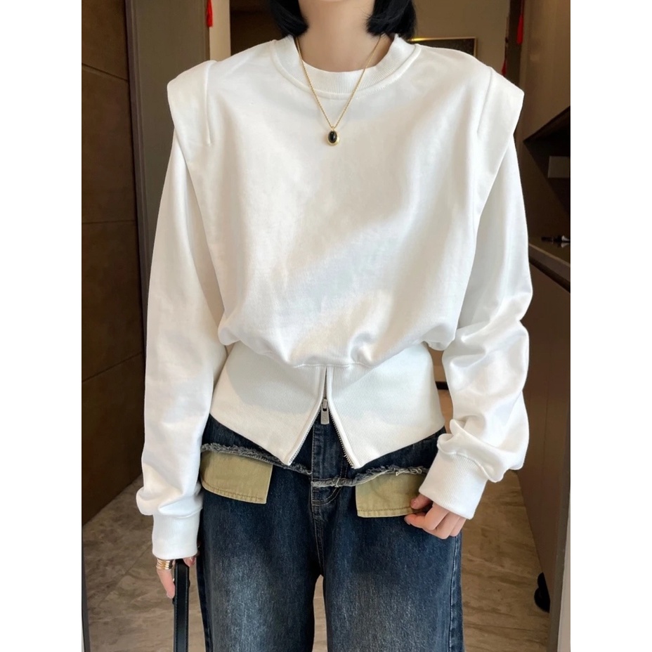 Áo Sweatshirt Cotton Tay Bay Màu Trơn Thời Trang Mùa Xuân Mới Phong Cách Mới Cho Nữ