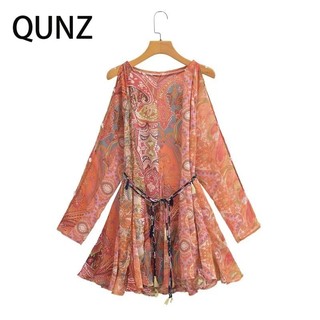Qunz Đầm Dài Tay Dáng Rộng Vừa Vặn In Họa Tiết 1569