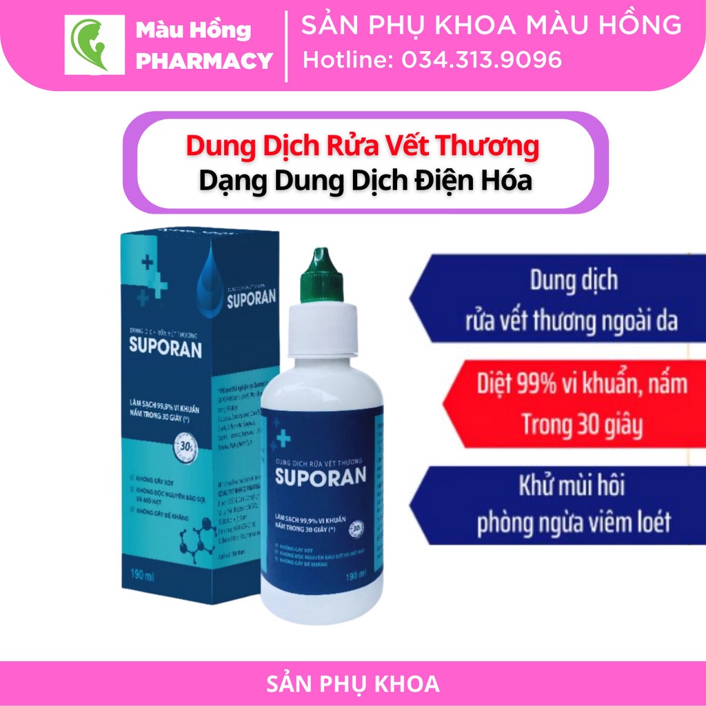 Rửa Vết Thương Suporan 190mL - Không Xót, Không Tổn Thương Mô Mới, Khử Mùi, Phòng Ngừa Viêm, Loét - 