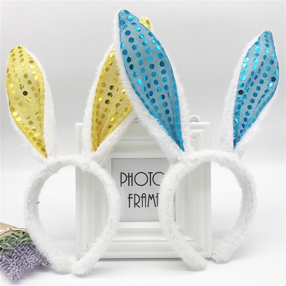 Băng Đô Cài Tóc Hình Tai Thỏ Đính Kim Sa Nhiều Màu Sắc Dành Cho Nữ