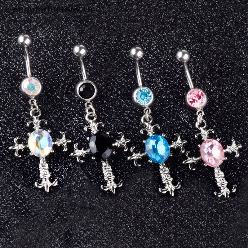 Khuyên Rốn Hình Thánh Giá Bằng Thép Không Gỉ Đính Đá Pha Lê Cá Tính Thời Trang Cho Nữ