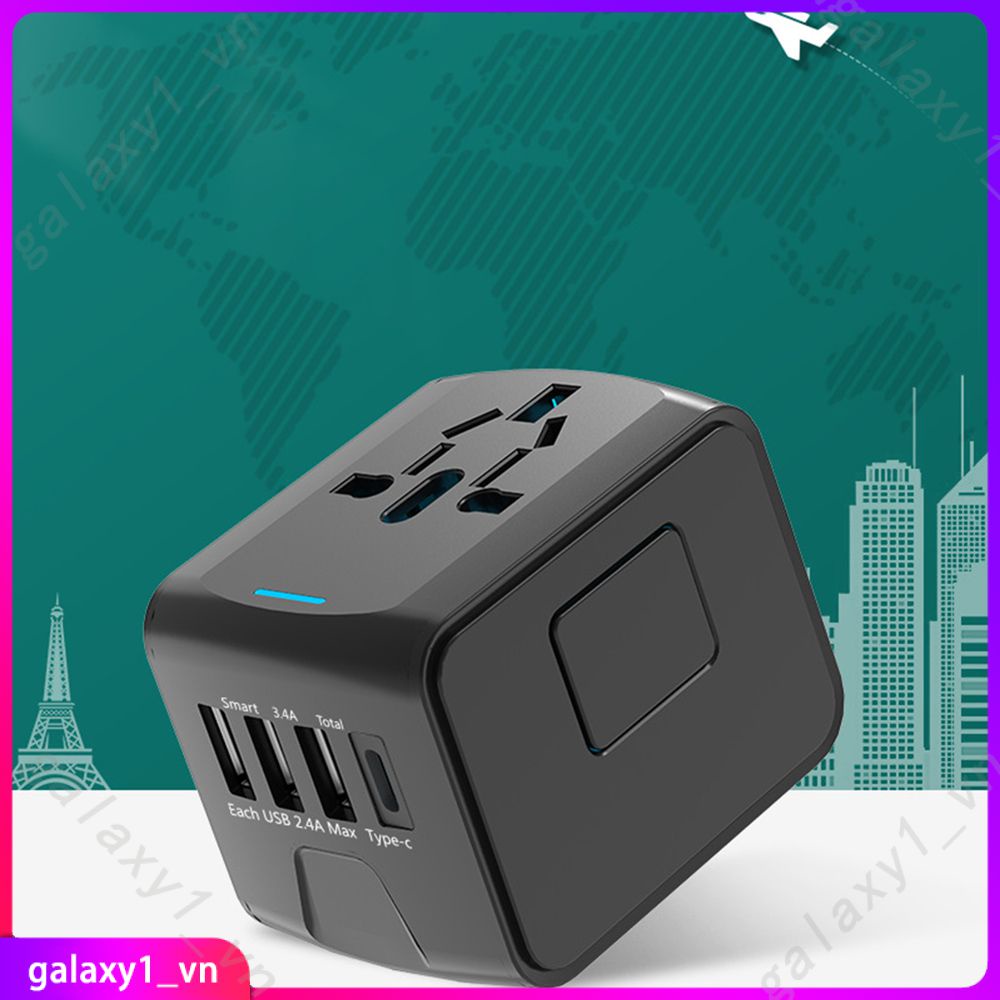 Bộ chuyển đổi du lịch đa năng quốc tế 3 phích cắm chuyển đổi ổ cắm USB Type-c (galaxy1)