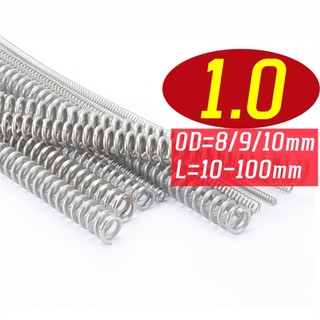  10 chiếc dây đường kính lò xo nén 1.0mm SUS304 thép không gỉ OD8-9-10mm chiều dài 10-120mm lò xo áp suất