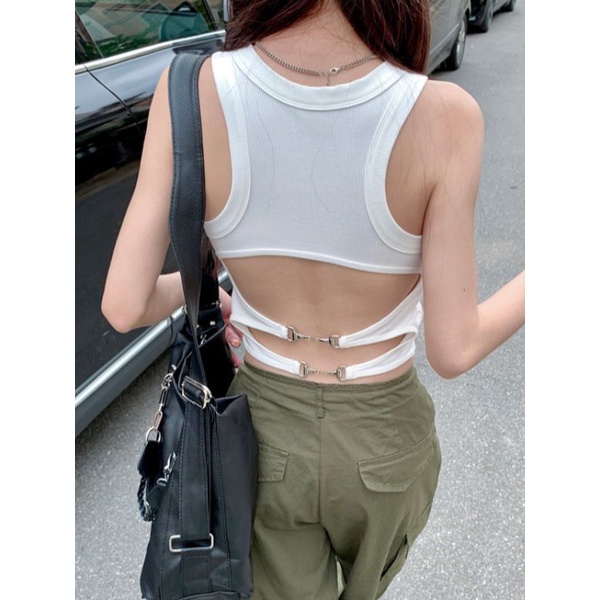 Áo hai dây i-shaped màu trắng dành cho phụ nữ mùa hè với đệm ngực cô gái nóng bỏng của mỹ phù hợp bên trong không tay mặc bên ngoài áo ngắn